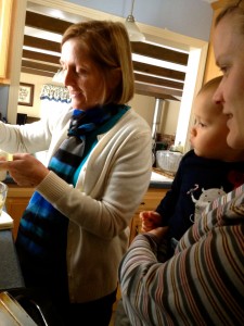 My mom showing her favorite grandson how to properly mix spritz. 